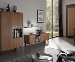 Buffet contemporain en bois Noyer au Design compact élégant et cadre Métallique