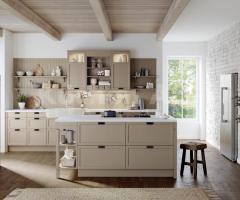 Cuisine Bristol avec îlot couleur terre d'ombre naturelle style rustique scandinave