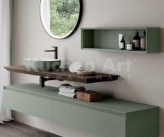 Salle de bains vert sauge & bois foncé – Design naturel & détente